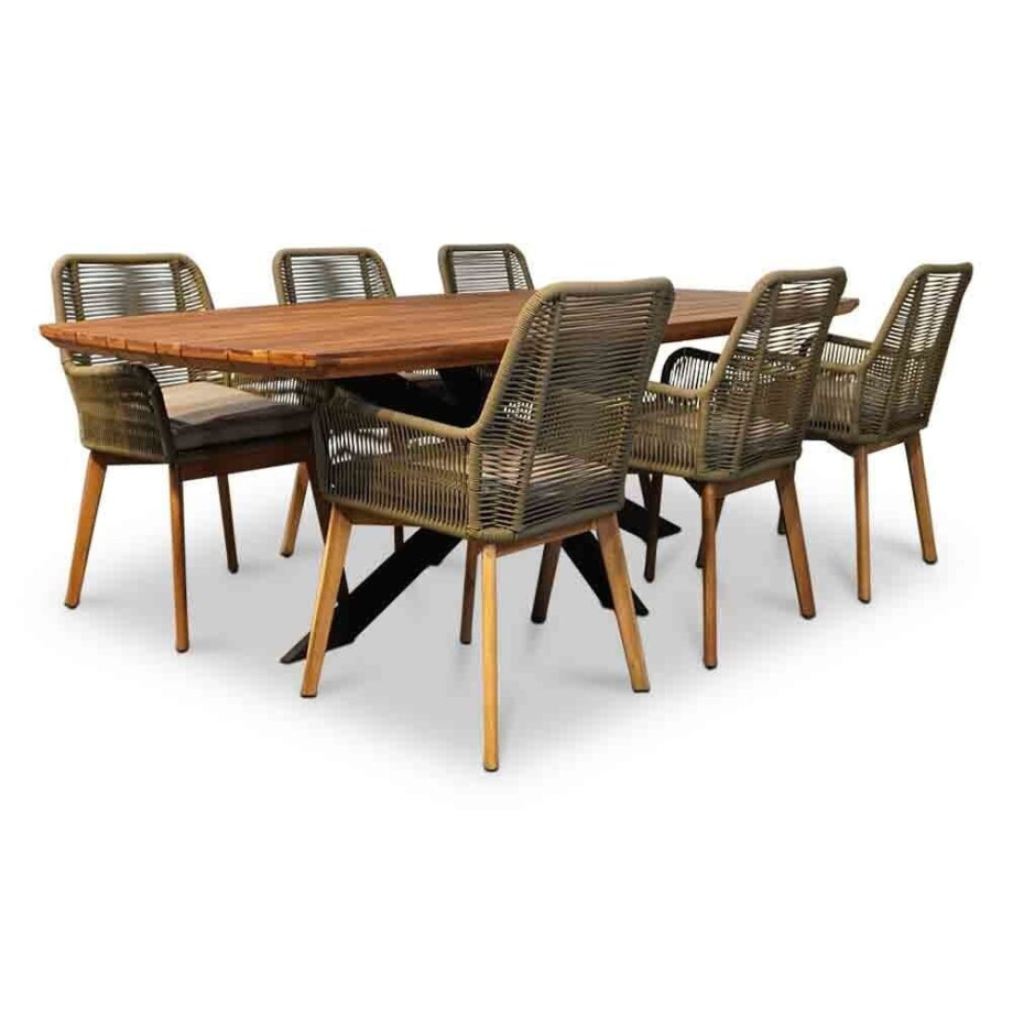 Salo/Padua dining tuinset | 6 personen | hardhout + touw | 240cm afbeelding 1