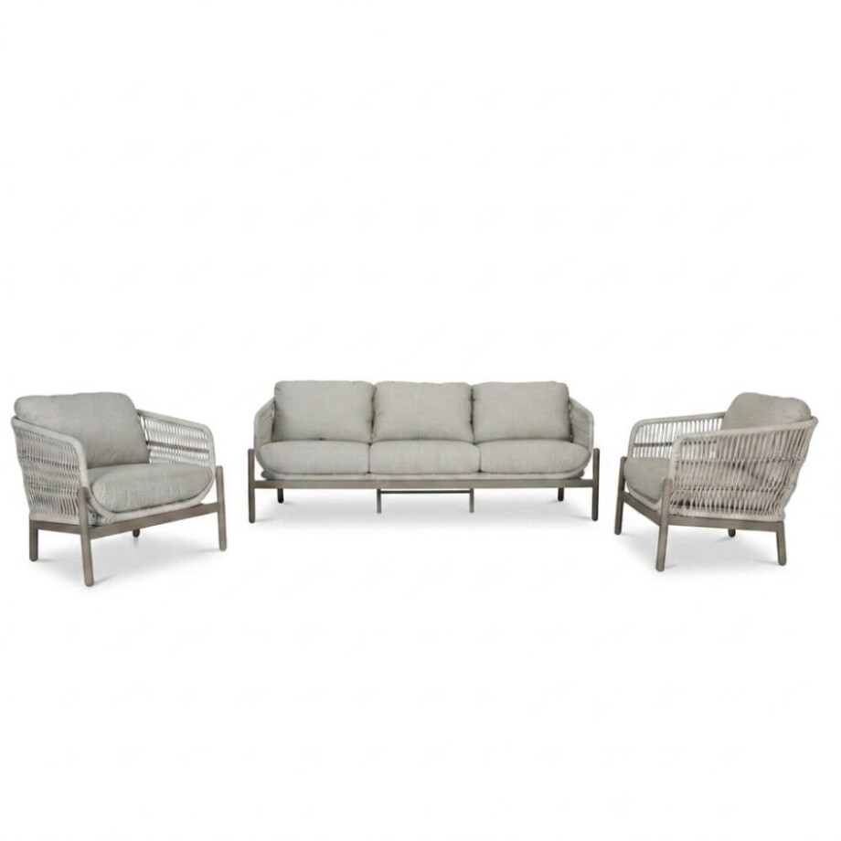 Puglia stoel-bank loungeset 5 personen | touw + aluminium | beige | 3-delig afbeelding 1
