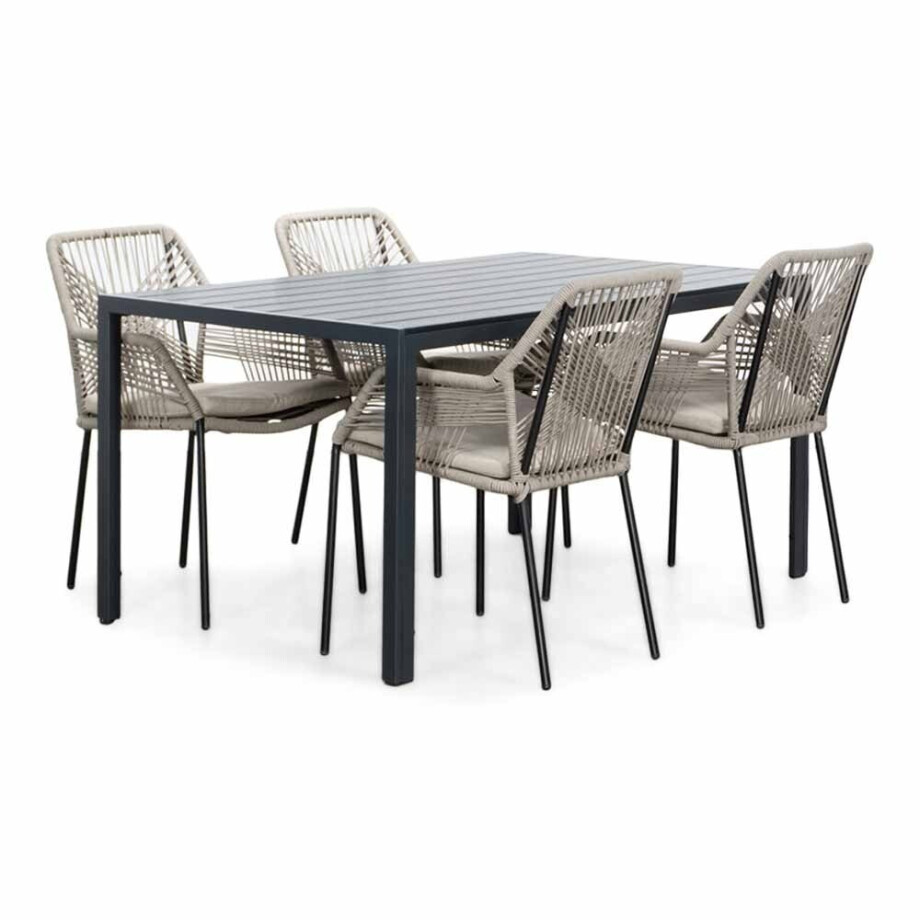 Manchester/Seville zand dining tuinset | 4 personen | aluminium + touw | 150cm Manchester/Seville zand dining tuinset | 4 personen | aluminium + touw | 150cm afbeelding 1