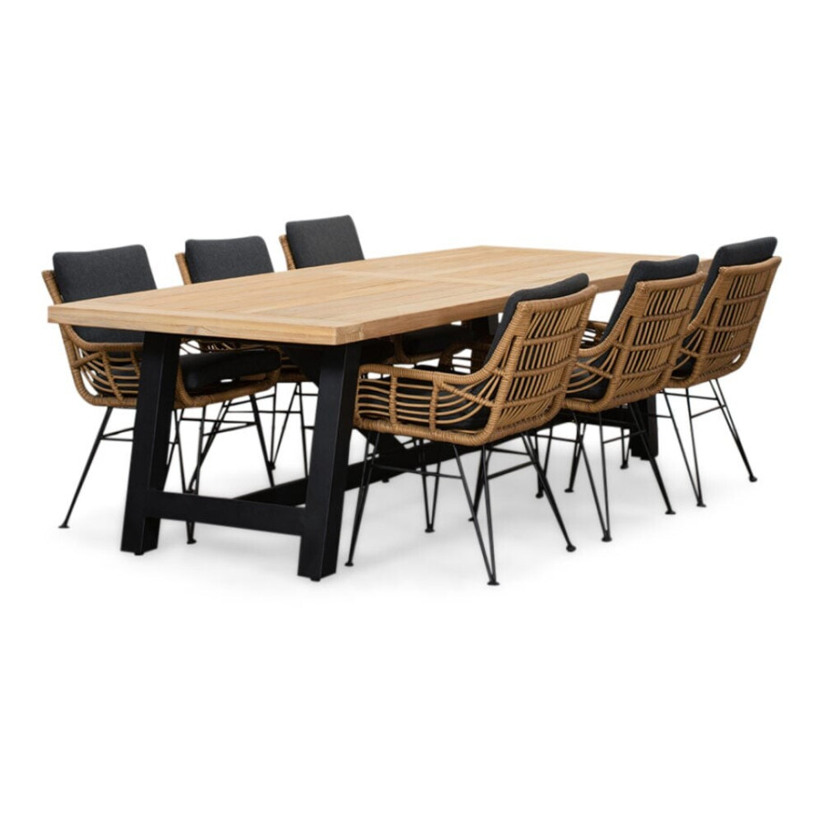 James/Carlos antraciet dining tuinset | 6 personen | teakhout + wicker | 260cm afbeelding 1