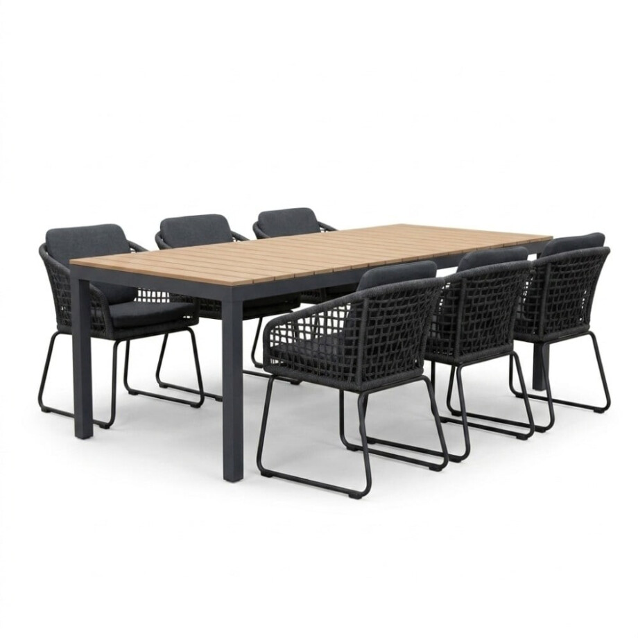 Oxford/Tulum Lava Grey dining tuinset | 6 personen | aluminium + touw | 200cm afbeelding 1