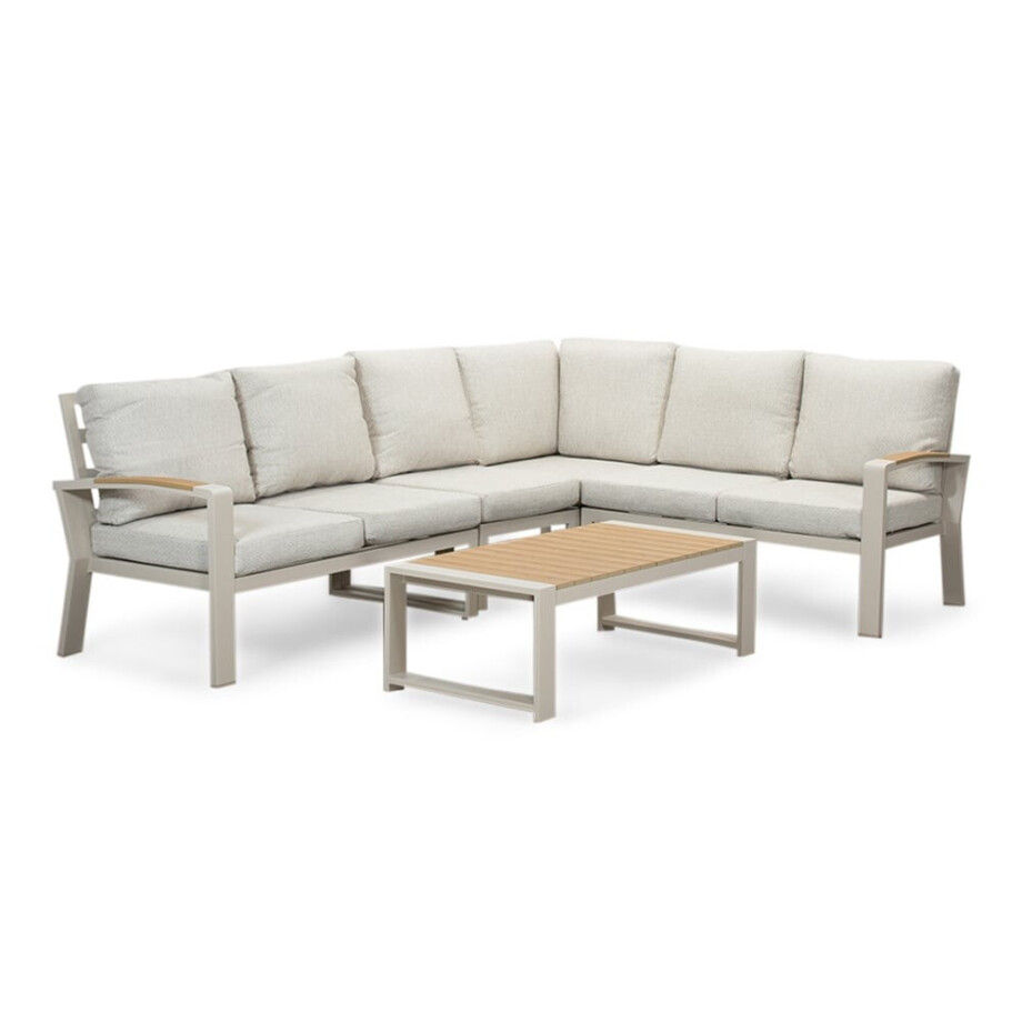 Seattle hoek loungeset 6 personen incl. tafel | aluminium + polywood | beige | 6-delig - 270x210cm afbeelding 1