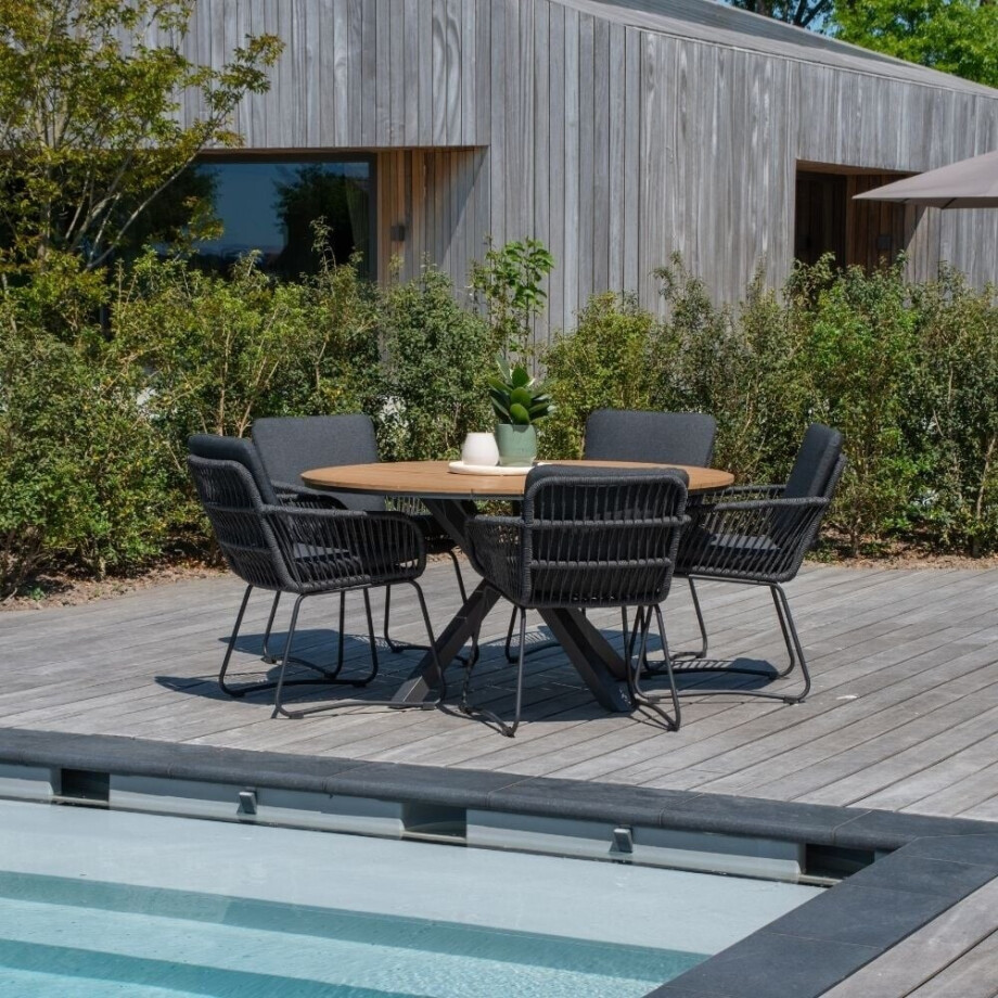 Cervo Natural/Harper Lava Grey dining tuinset | 5 personen | polywood + touw | 144cm afbeelding 