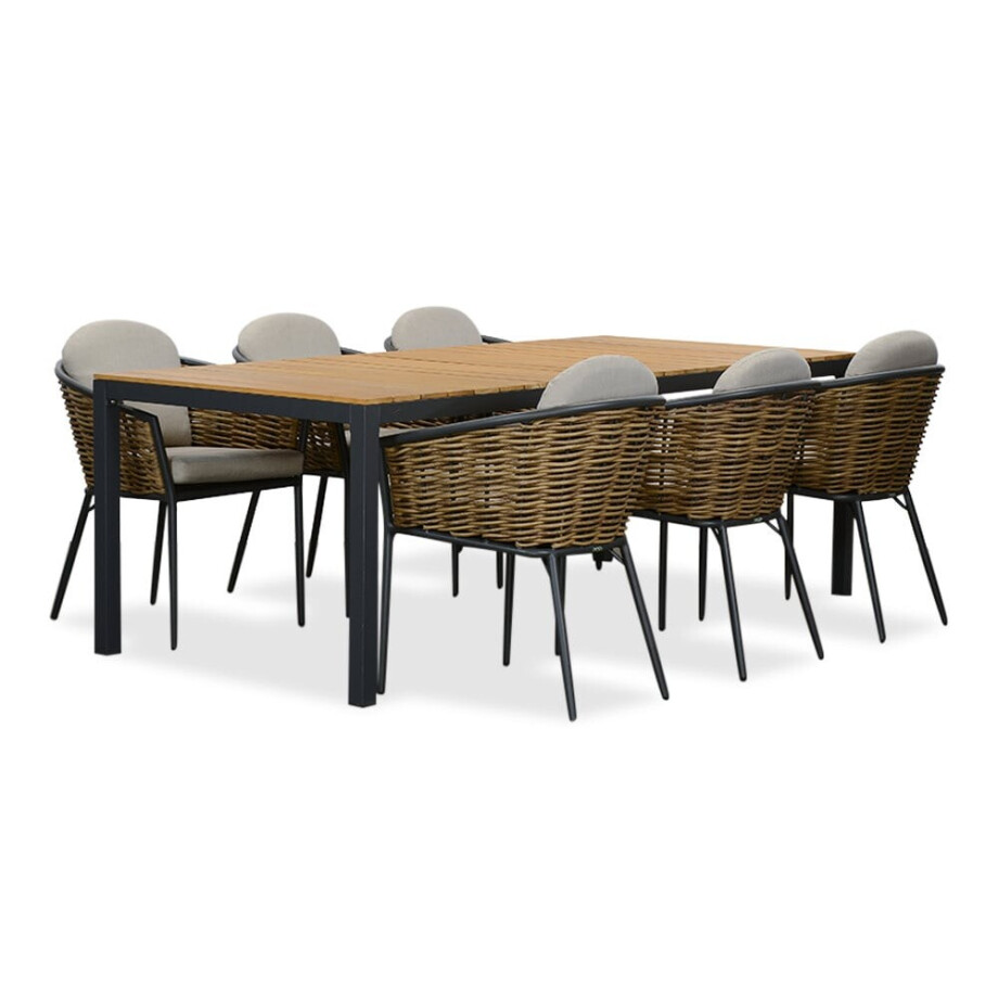 Delta/Lucca dining tuinset | 6 personen | teakhout + wicker | 220cm afbeelding 
