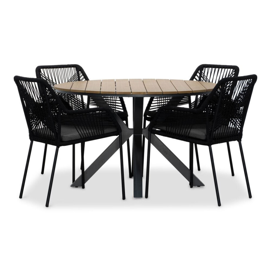 Cervo/Seville zwart dining tuinset | 4 personen | polywood | 120cm rond Cervo/Seville zwart dining tuinset | 4 personen | polywood | 120cm rond afbeelding 1