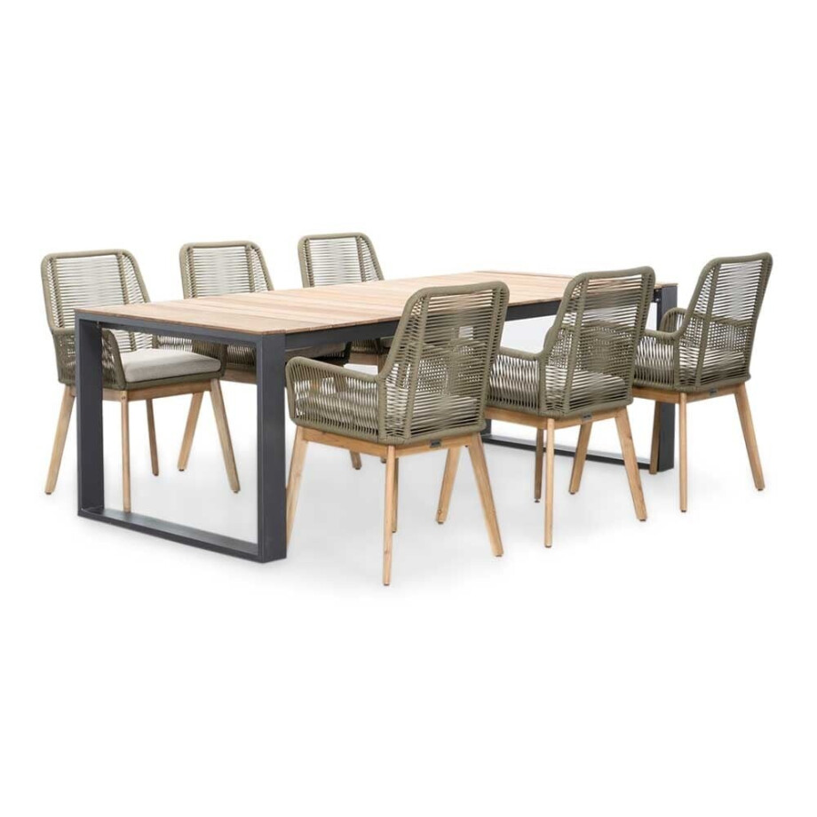 Atlanta/Padua olijfgroen dining tuinset | 6 personen | teakhout + touw | 218cm Atlanta/Padua olijfgroen dining tuinset | 6 personen | teakhout + touw | 218cm afbeelding 1