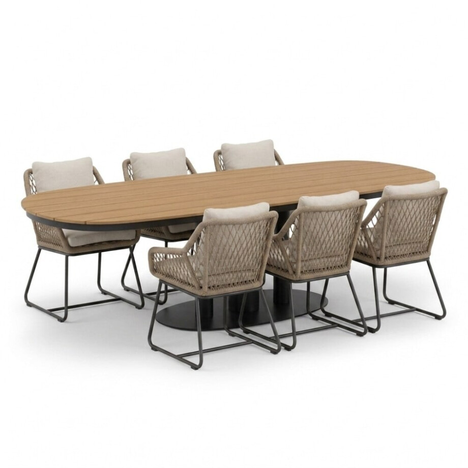 Panama antraciet/Portofino Sahara Dust dining tuinset | 6 personen | polywood + touw | 260cm Panama antraciet/Portofino Sahara Dust dining tuinset | 6 personen | polywood + touw | 260cm afbeelding 1
