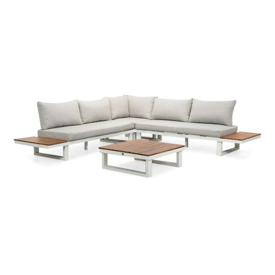 Canyon hoek loungeset 5 personen incl. tafel | aluminium + hardhout | wit/Light Teaklook  | 5-delig afbeelding 1