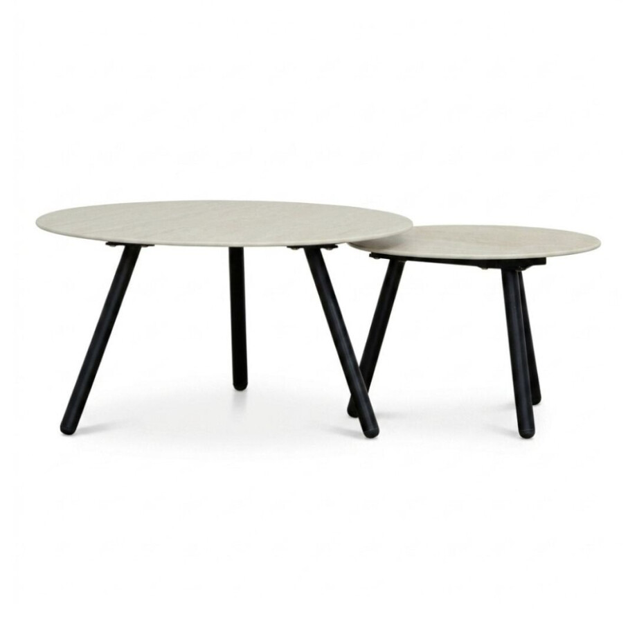 Telissa koffietafel set van 2 | sintered stone + aluminium | Marble Latte/antraciet afbeelding 1