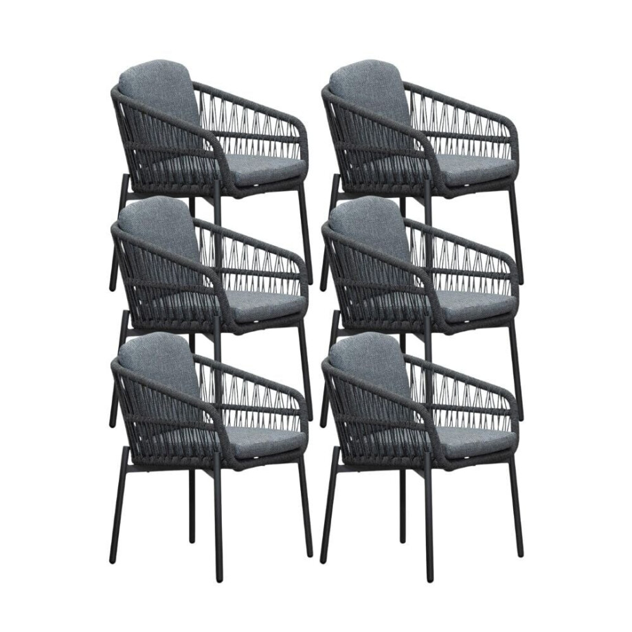 Rico dining tuinstoel set van 6 | aluminium + touw | charcoal afbeelding 1
