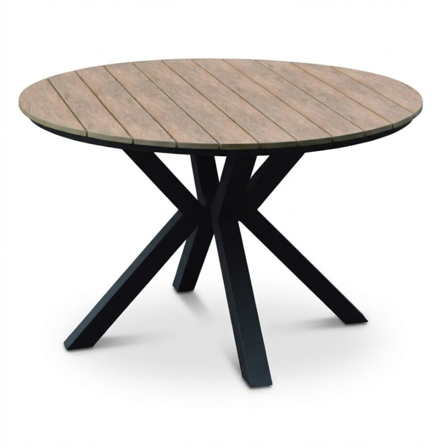 Cervo dining tuintafel 4 personen | polywood + aluminium | bruin | 120cm rond afbeelding 1