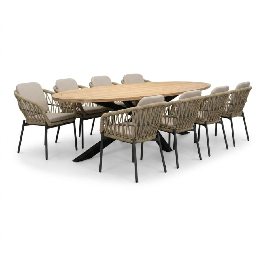 Cleve/Femke beige/antraciet dining tuinset | 8 personen | teakhout + touw | 280cm ovaal Cleve/Femke beige/antraciet dining tuinset | 8 personen | teakhout + touw | 280cm ovaal afbeelding 1