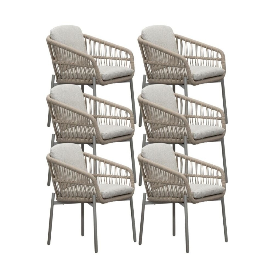 Rico dining tuinstoel set van 6 | aluminium + touw | zand Rico dining tuinstoel set van 6 | aluminium + touw | zand afbeelding 1
