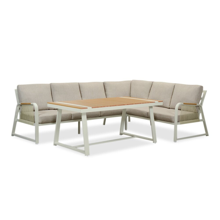 Como dining loungeset 6 personen | aluminium + polywood | beige | 4-delig - 271x210cm afbeelding 1