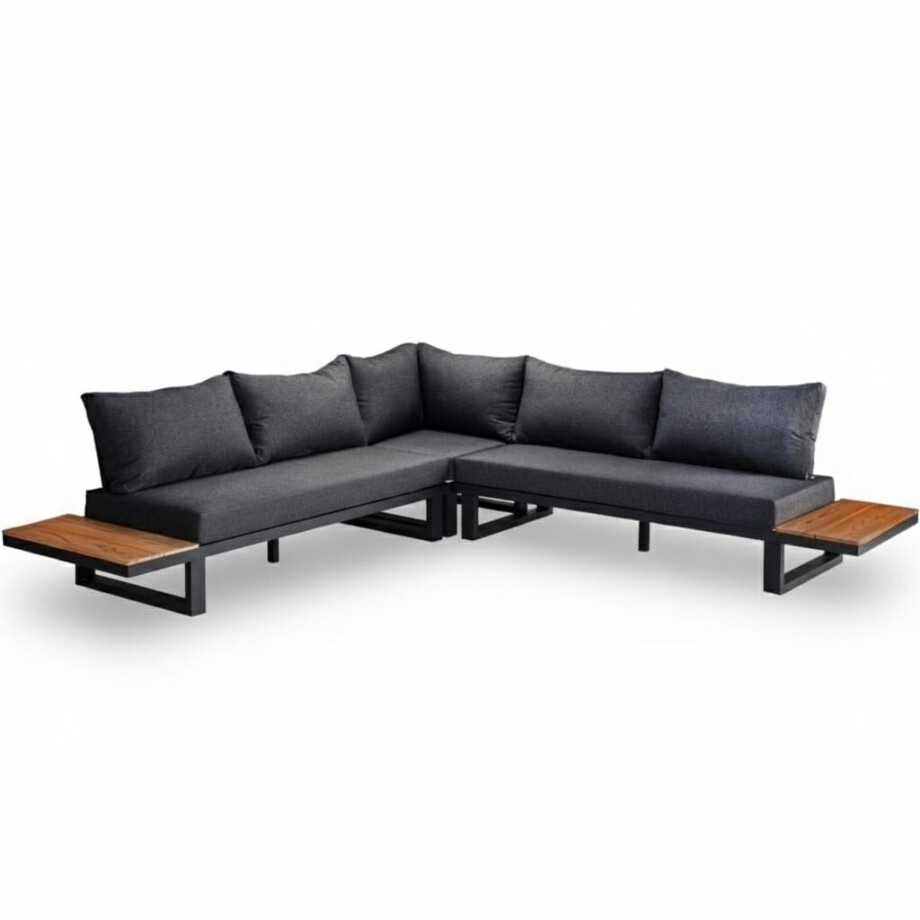 Canyon hoek loungeset 6 personen | aluminium + hardhout | Antraciet/Light Teaklook | 4-delig - 288x288cm afbeelding 1