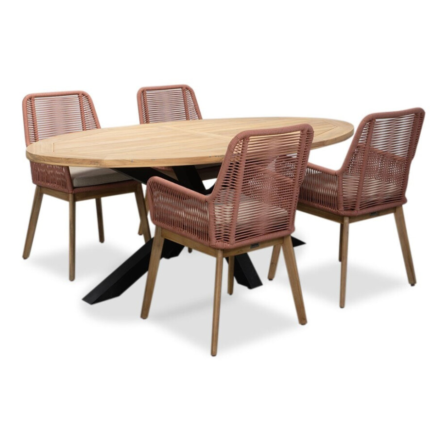 Cleve/Padua terra dining tuinset | 4 personen | teakhout + touw | 200cm ovaal Cleve/Padua terra dining tuinset | 4 personen | teakhout + touw | 200cm ovaal afbeelding 1