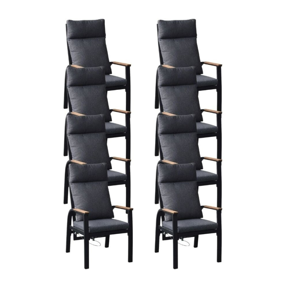 Annecy dining tuinstoel set van 8 | aluminium + teakhout | antraciet afbeelding 1
