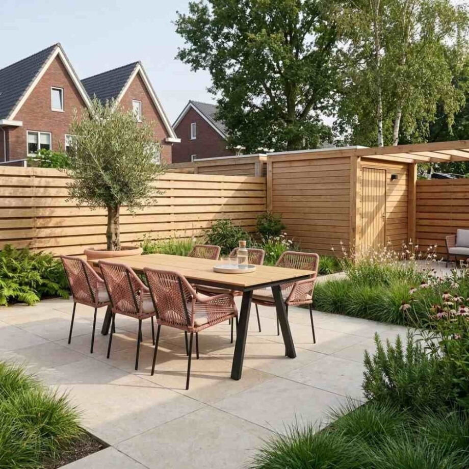 Oslo Natural/Seville terra dining tuinset | 6 personen | polywood + touw | 220cm afbeelding 1