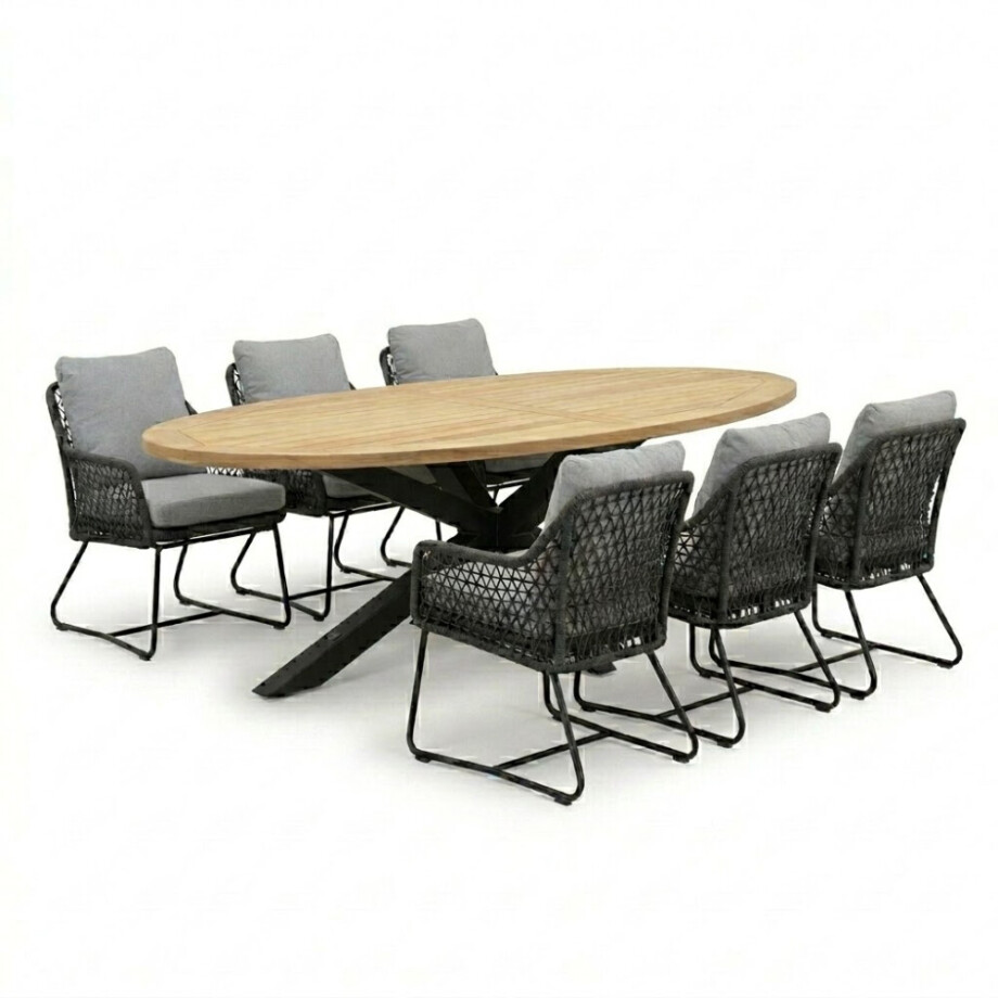 Cleve antraciet/Gianna Stone Grey low dining tuinset | 6 personen | sintered stone + touw | 240cm afbeelding 