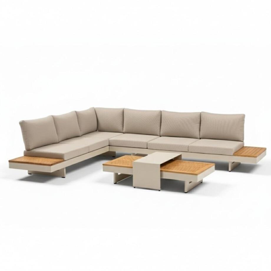 Barbados hoek loungeset | aluminium + teak | beige | 5-delig - 323x245cm afbeelding 1