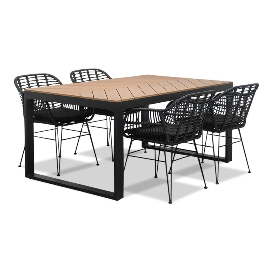Kampa Natural/Napels dining tuinset | 4 personen | polywood + wicker | 160cm afbeelding 1