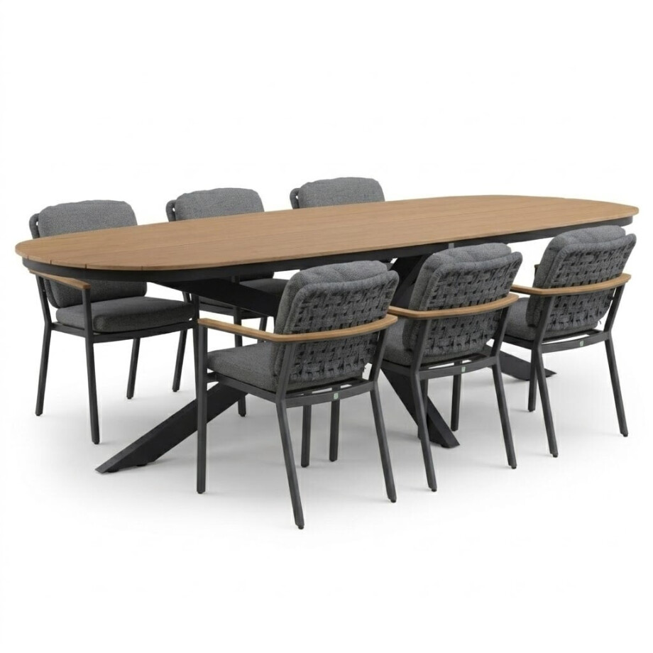 Texas/Montana antraciet dining tuinset | 6 personen | polywood + aluminium | 260cm afbeelding 1