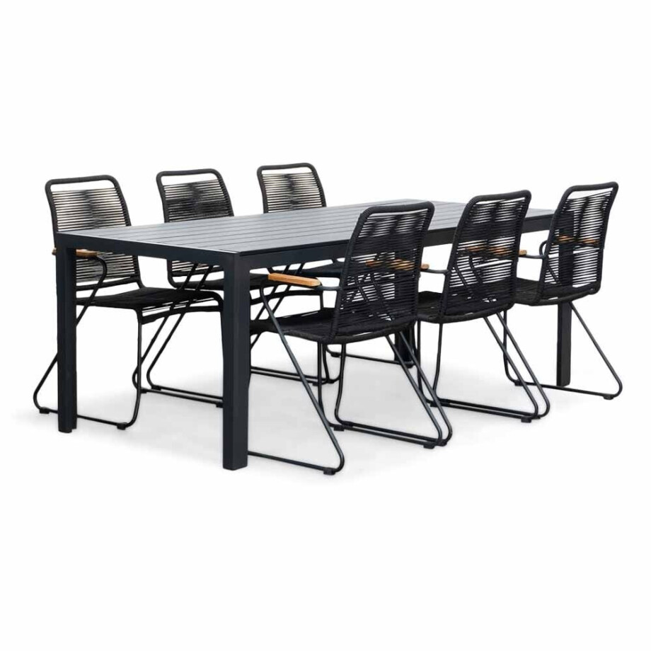 Manchester/Gladys zwart dining tuinset | 6 personen | aluminium + touw | 205cm afbeelding 1