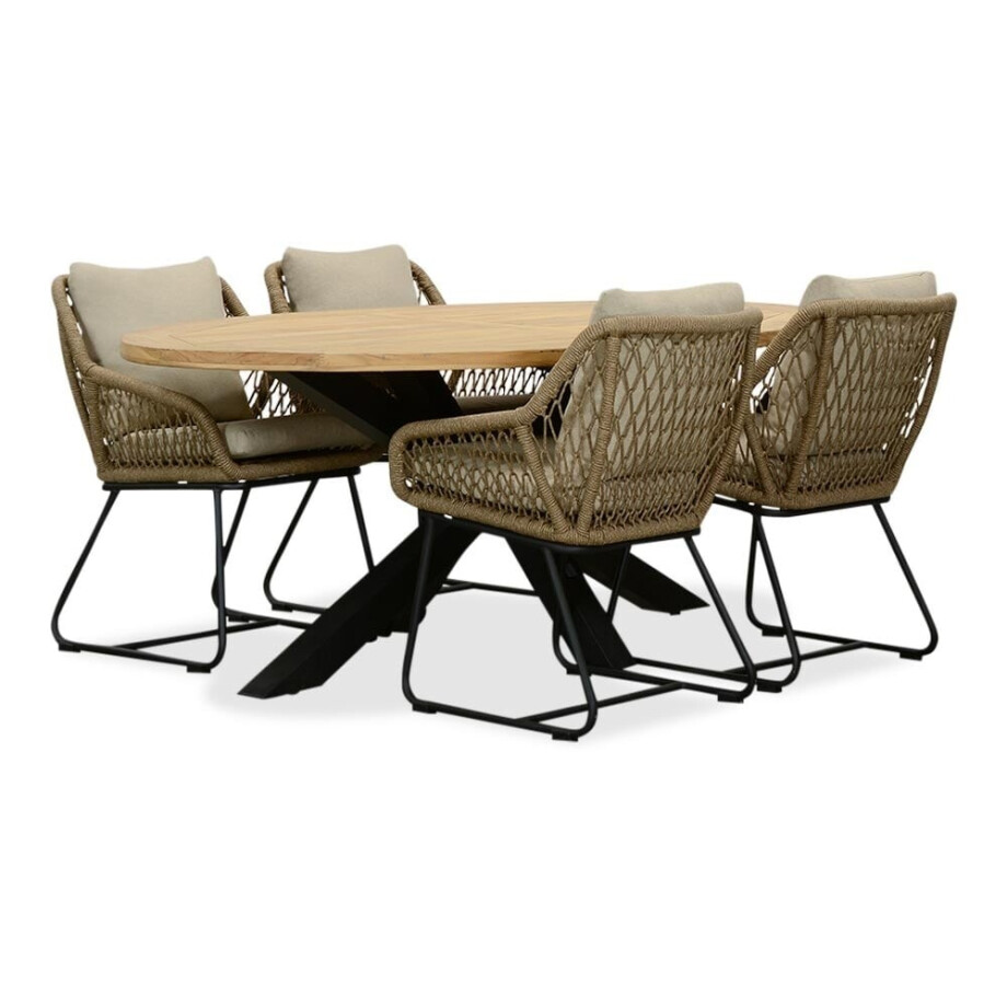 Cleve/Portofino Sahara Dust dining tuinset | 4 personen | teakhout + touw | 200cm ovaal Cleve/Portofino Sahara Dust dining tuinset | 4 personen | teakhout + touw | 200cm ovaal afbeelding 1