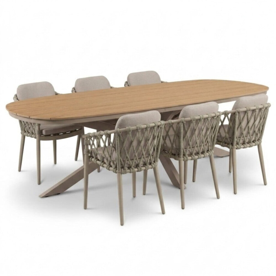 Texas/Cleveland beige dining tuinset | 6 personen | polywood + aluminium | 260cm Deens ovaal afbeelding 1
