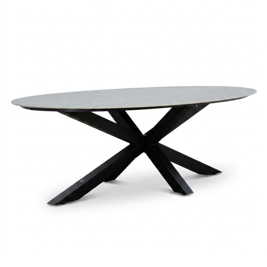 Calma low dining tuintafel 6 personen | sintered stone + aluminium | Marble Grey | 240cm ovaal afbeelding 1
