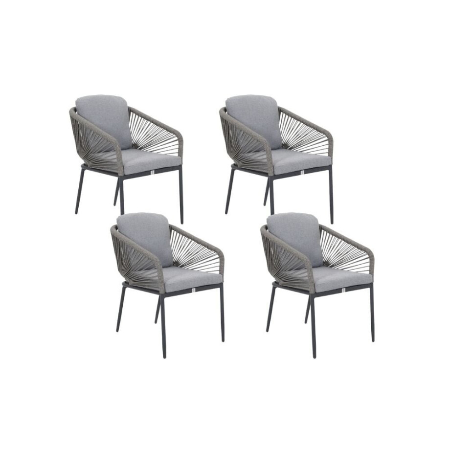 Savanna dining tuinstoel set van 4 | aluminium + touw | antraciet afbeelding 1