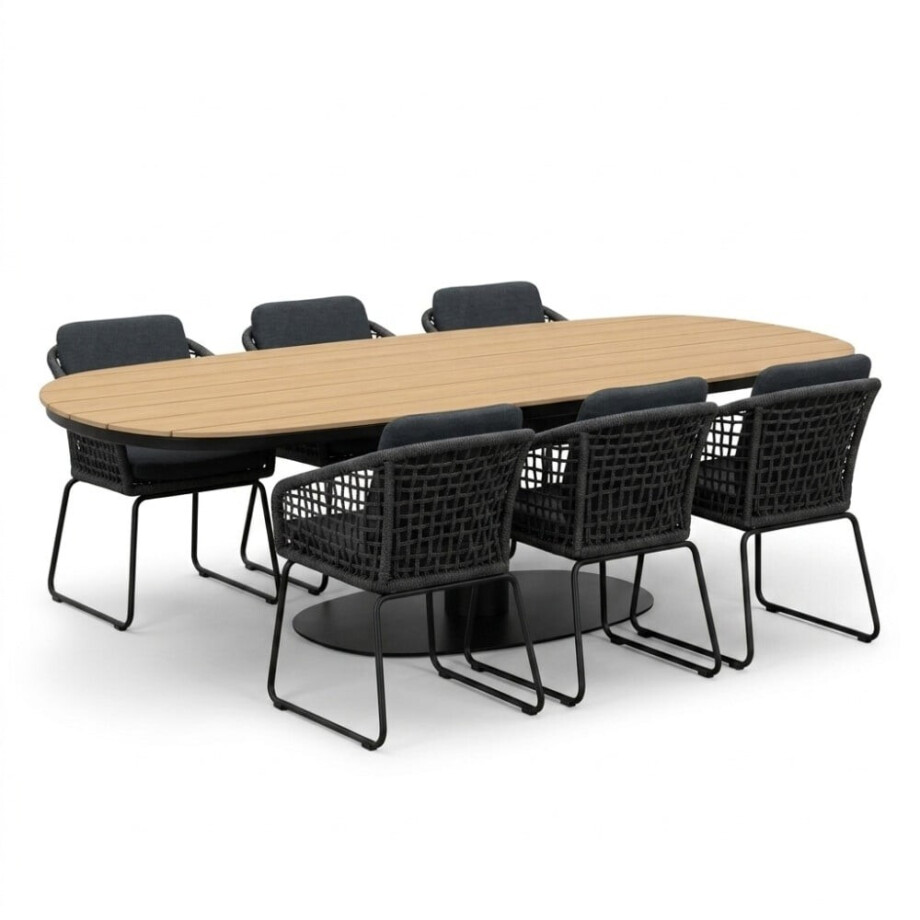 Panama antraciet/Tulum Lava Grey dining tuinset | 6 personen | polywood + touw | 260cm afbeelding 1
