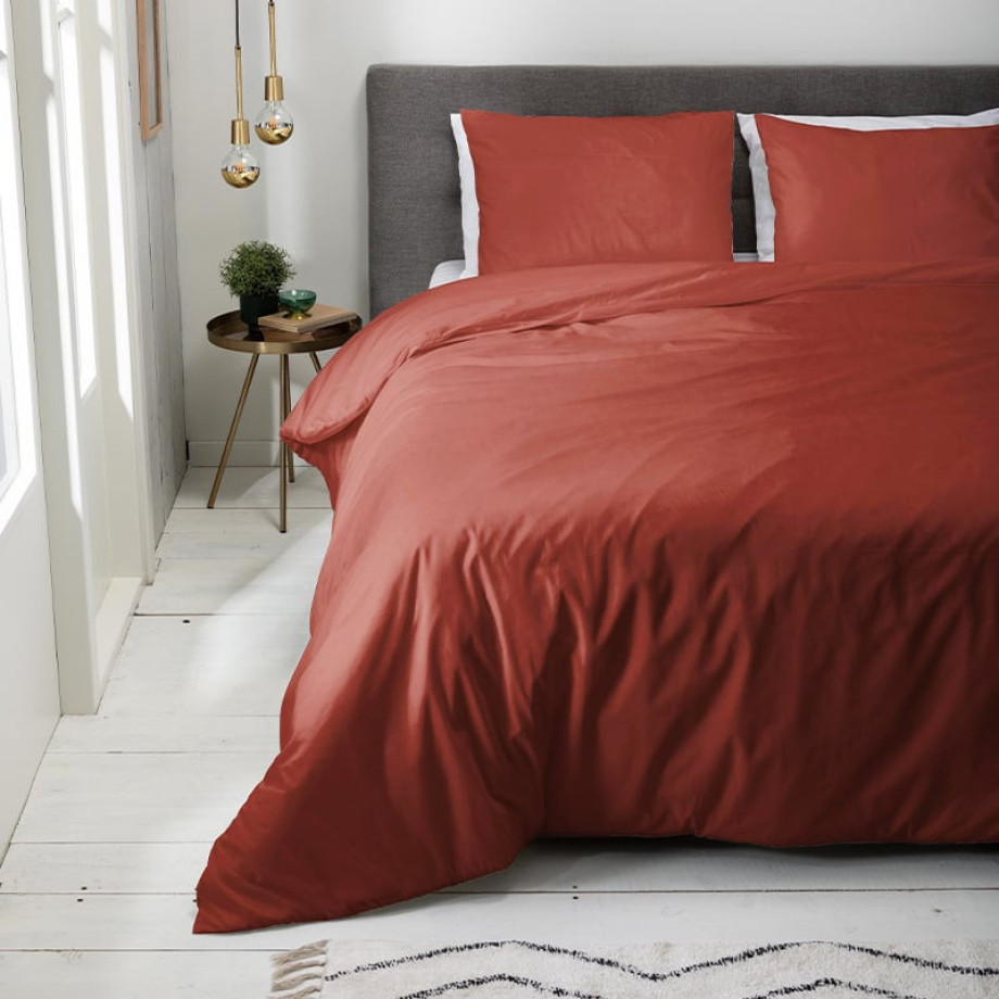 Dekbedovertrek Luna Uni - Eenpersoons (140x220 cm) - Rood Microvezel - Dessin: Effen - Luna Bedding - Dekbed-Discounter.nl afbeelding 1