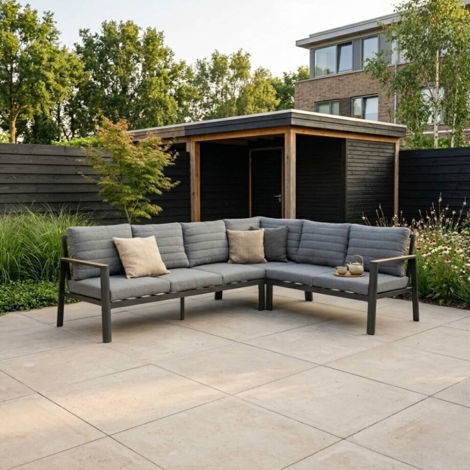 Tokyo hoek loungeset 6 personen | aluminium + polywood | antraciet | 3-delig - 264x204cm afbeelding 1