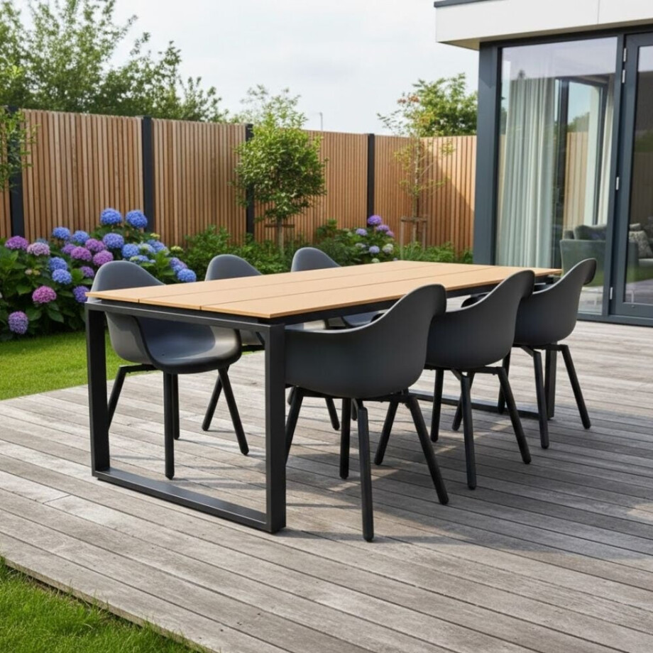 Helsinki Natural/Montreux dining tuinset | 6 personen | polywood + kunststof | 210cm afbeelding 1