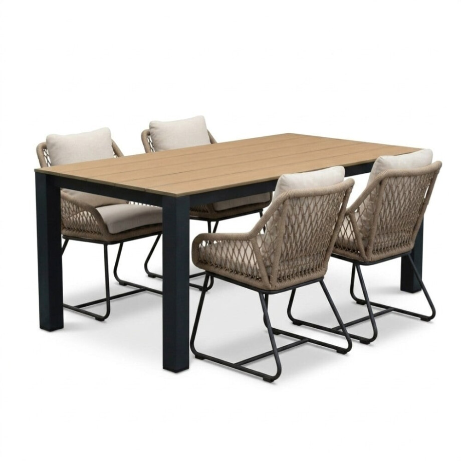 Manhattan antraciet/Portofino Sahara Dust dining tuinset | 4 personen | polywood + touw | 180cm afbeelding 1