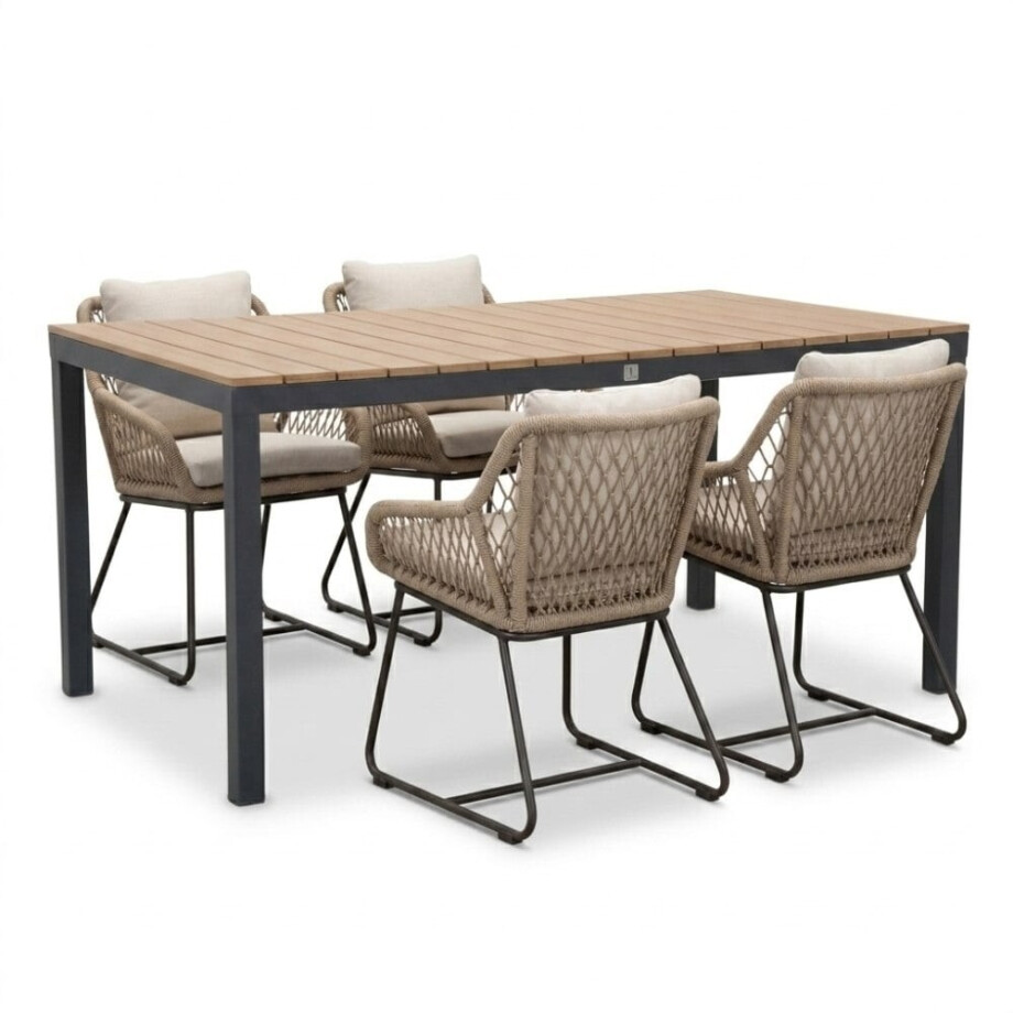 Oxford/Portofino Sahara Dust dining tuinset | 4 personen | aluminium + touw | 160cm afbeelding 1