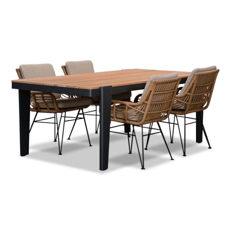 Vigo/Carlos taupe dining tuinset | 4 personen | teakhout + wicker | 200cm Vigo/Carlos taupe dining tuinset | 4 personen | teakhout + wicker | 200cm afbeelding