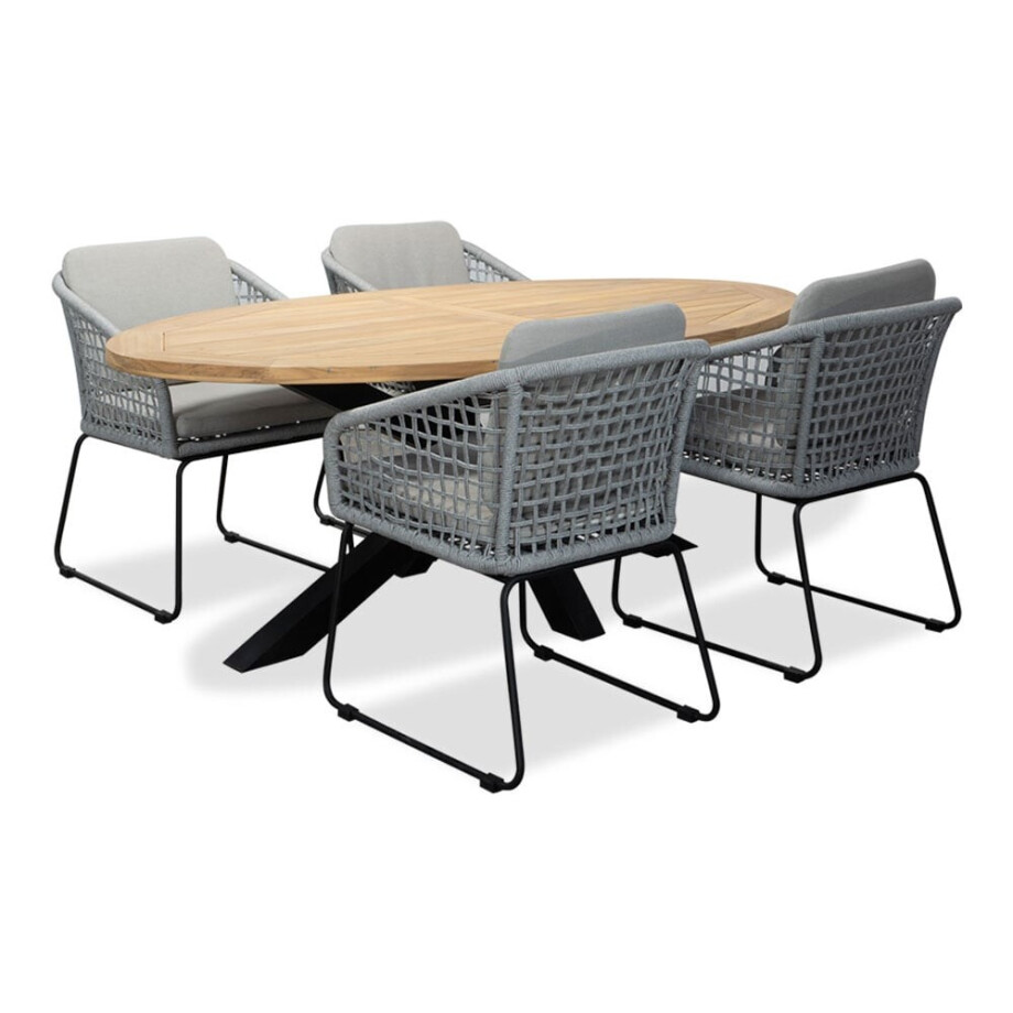 Cleve/Tulum grijs dining tuinset | 4 personen | teakhout + touw | 200cm ovaal afbeelding 1