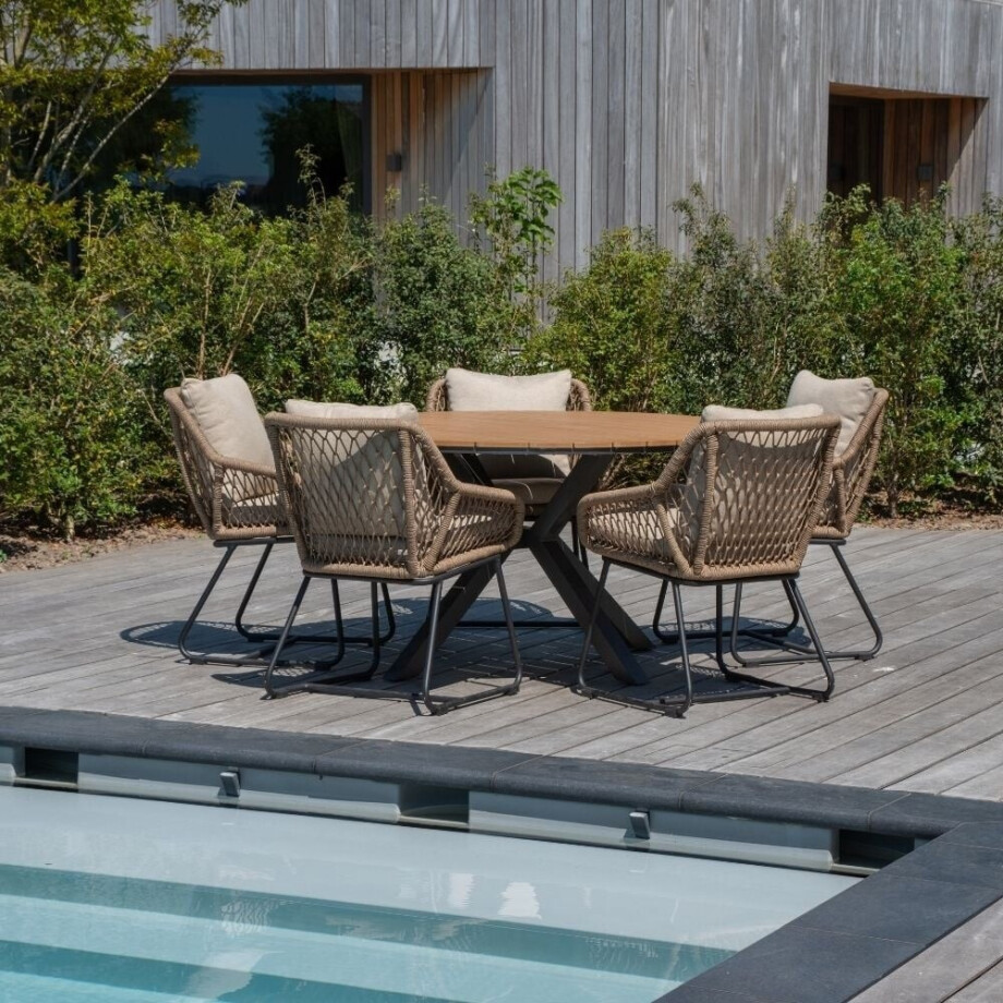 Cervo Natural/Portofino Sahara Dust dining tuinset | 5 personen | polywood + touw | 144cm afbeelding 1