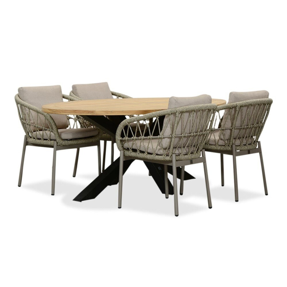 Cleve/Dakota beige dining tuinset | 4 personen | teakhout + touw | 200cm ovaal Cleve/Dakota beige dining tuinset | 4 personen | teakhout + touw | 200cm ovaal afbeelding 1