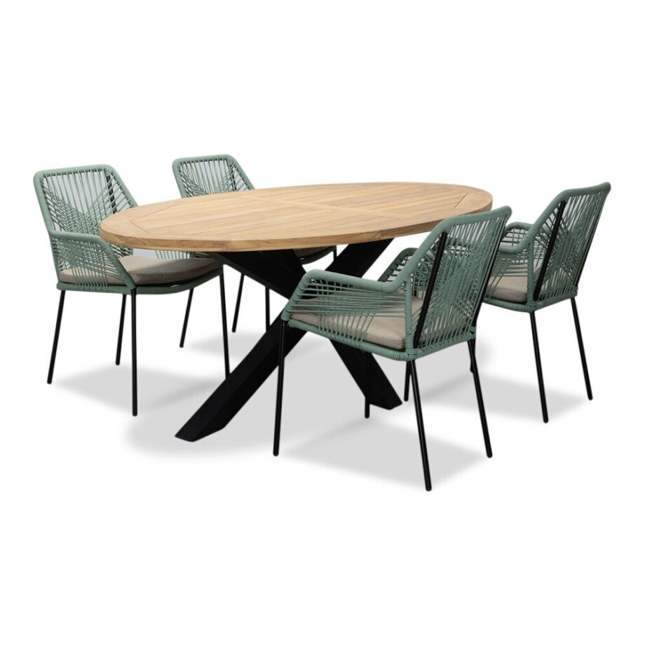 Cleve/Seville mint dining tuinset | 4 personen | teakhout + touw | 200cm ovaal Cleve/Seville mint dining tuinset | 4 personen | teakhout + touw | 200cm ovaal afbeelding 1