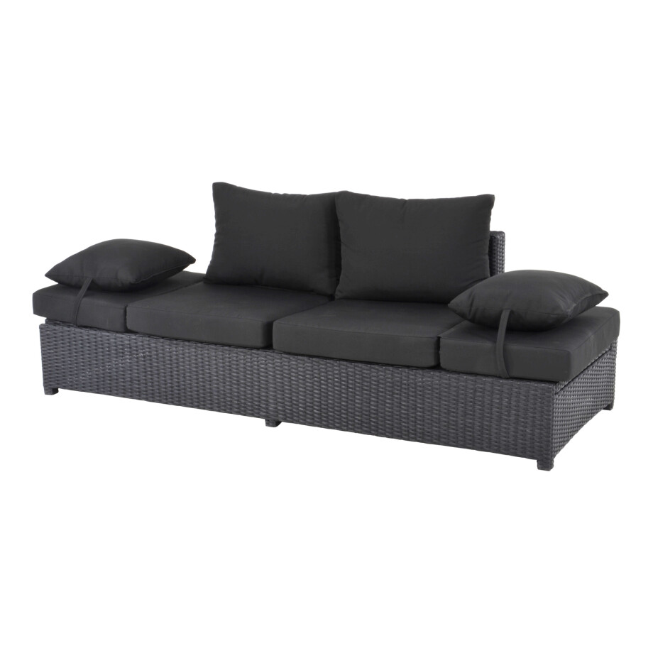 Roma loungebank | wicker | 210x80cm | zwart afbeelding 1