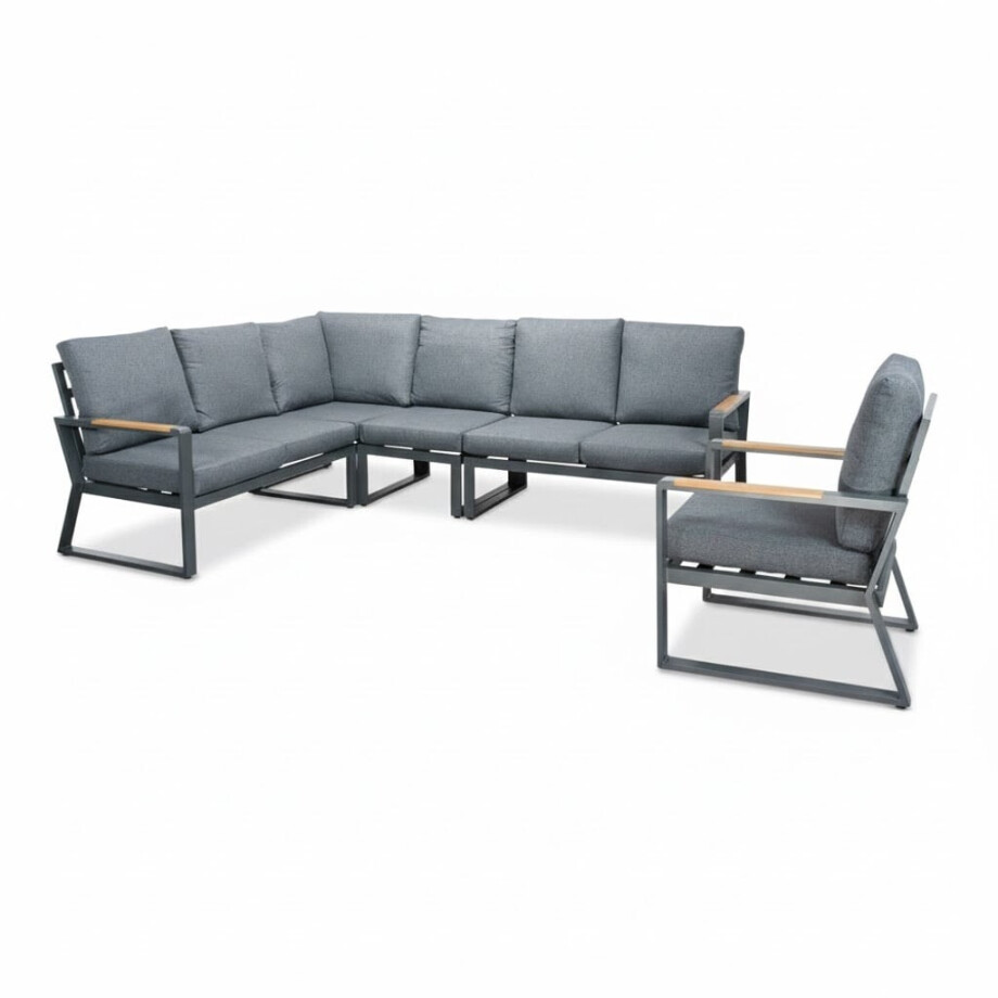 Vancouver hoek loungeset met stoel 6 personen | aluminium + polywood | antraciet | 6-delig - 270x210cm afbeelding 1