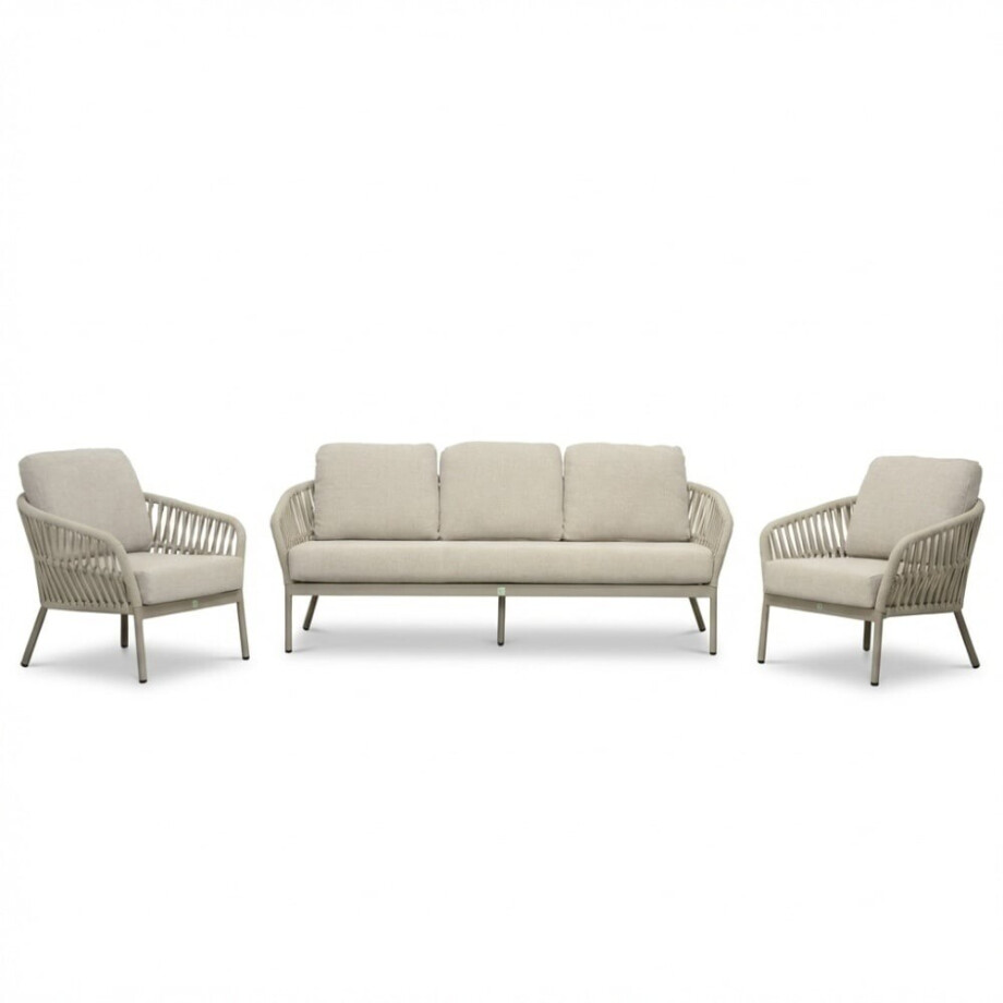 Mykonos stoel-bank loungeset 5 personen | aluminium + touw | beige | 3-delig afbeelding 1