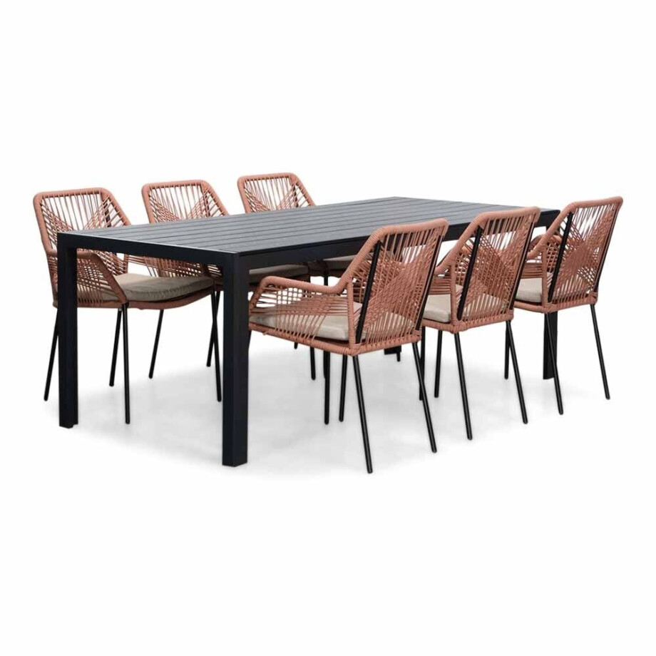 Manchester/Seville terra dining tuinset | 6 personen | aluminium + touw | 205cm afbeelding 1