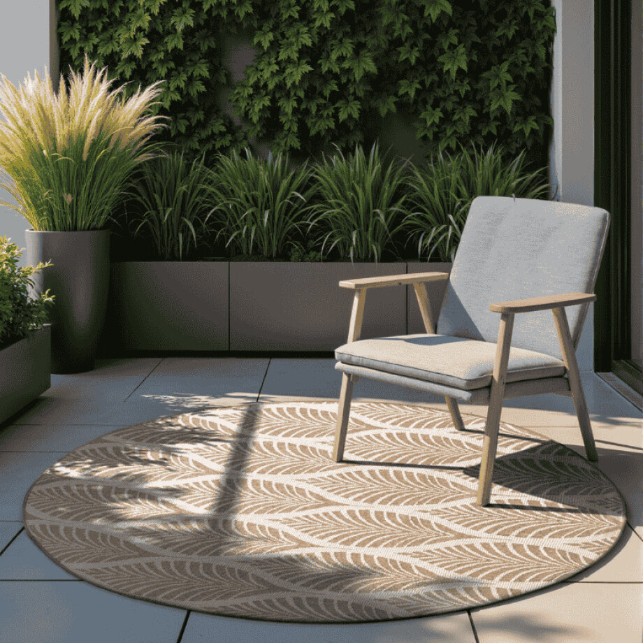 Dubbelzijdig Buitenkleed Liora Rond - Beige maat: xcm - materiaal: Polypropyleen - Dekbed-Discounter.nl afbeelding 