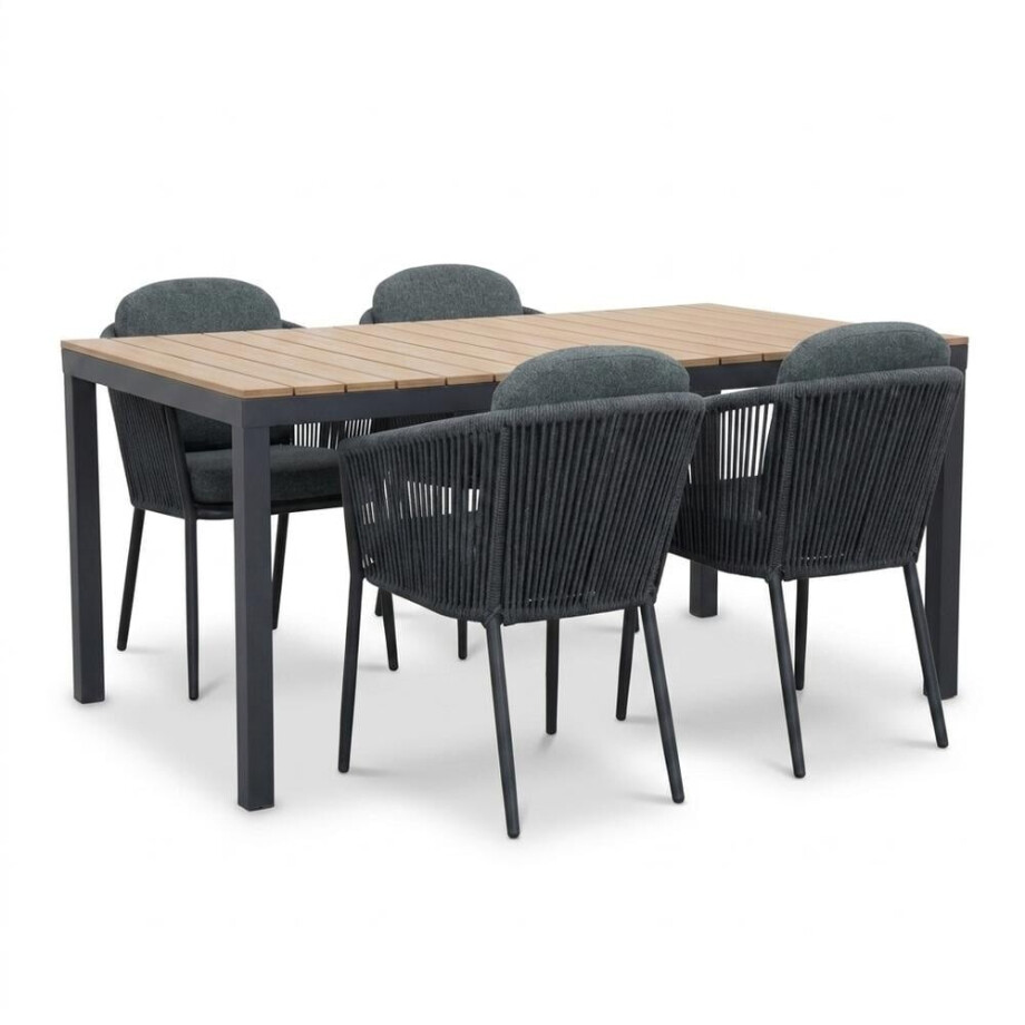 Oxford/Parma antraciet dining tuinset | 4 personen | aluminium + touw | 160cm Oxford/Parma antraciet dining tuinset | 4 personen | aluminium + touw | 160cm afbeelding 1