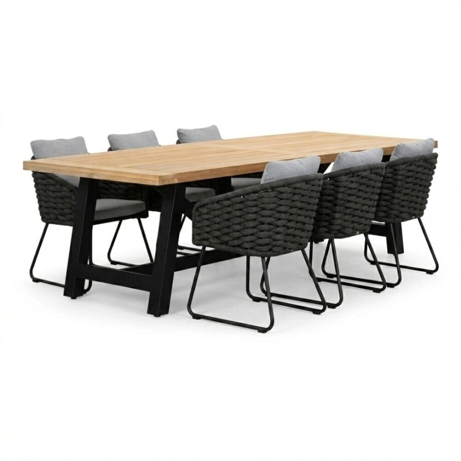 James/Flora Stone Grey dining tuinset | 6 personen | teakhout + touw | 260cm afbeelding 1