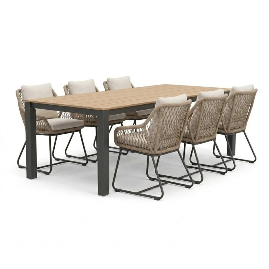 Manhattan antraciet/Portofino Sahara Dust dining tuinset | 6 personen | polywood + touw | 240cm Manhattan antraciet/Portofino Sahara Dust dining tuinset | 6 personen | polywood + touw | 240cm afbeelding 1